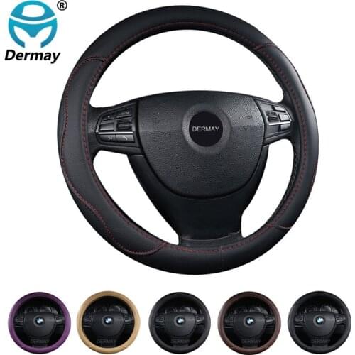 DERMAY 5 Colors Steering Wheel Cover Non-slip & No Odour Micro Fiber Leather Universal M Size 38cm fit Most Cars