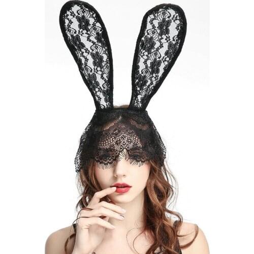 Black Sexy Lace Masquerade Bunny girl Mask Women Halloween Costume accessories Party Rabbit Bunny Ears Lace Eye Mask 3 colors