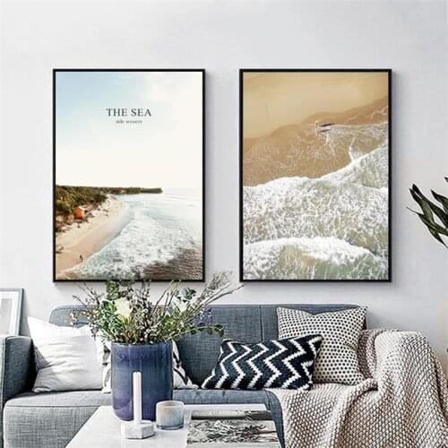 Black And White Beach Scenery Waves Forest Tree Abstract Letters Canvas Painting Wall Picture Poster Living Room Home Decoration