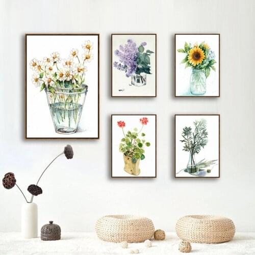 Nordic Living Room Decoration Modern Minimalist Plant Canvas Painting Poster Small Fresh Flower Wall Painting Home Bedroom Mural