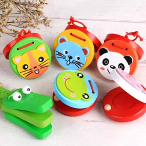 Kids Wooden Castanets Toy Music Instruments For Baby Clapper Handle Musical Instruments Toys Educational Toys For Children