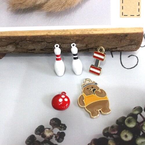 10pcs/pack Sport bowling Ball Cartoon Bear Enamel Charms Handmade Craft Metal Charms Earring DIY Jewelry Making