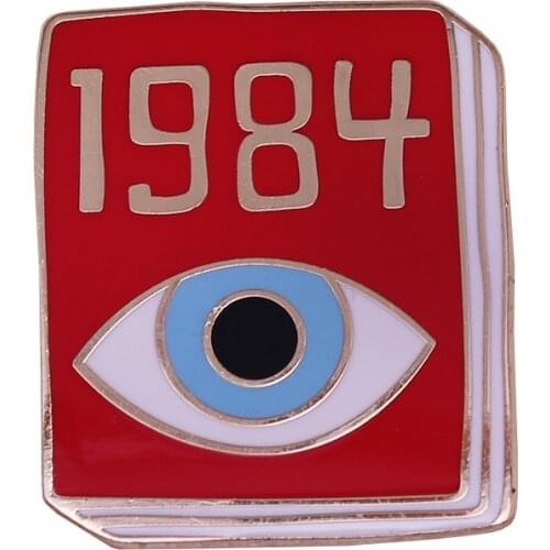 Classic Novel 1984 Book Pin Big Brother watches you from the cover of George Orwells dystopian warning, Nineteen Eighty-Four