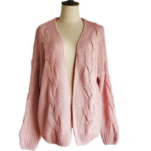 Classic Womens Knitted Sweater Cable Thick Needle Knitted Female Jacket Fashion Casual Long-sleeved Twist Student Sweater