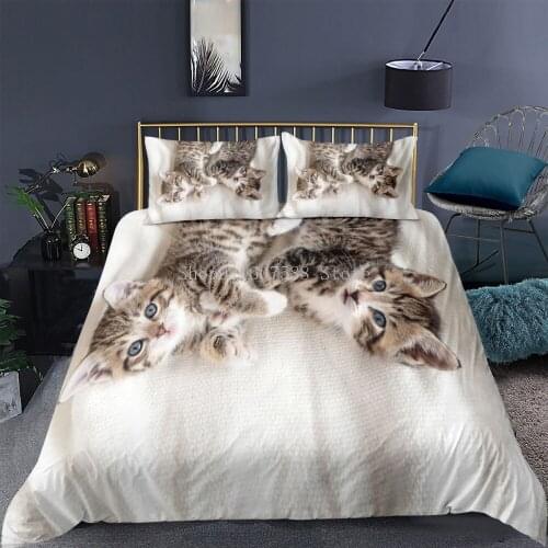 Bedding Set Twins Queen Cats Duvet Cover Double Bed Cute Comforters Children 3D Animal Cat Bed set