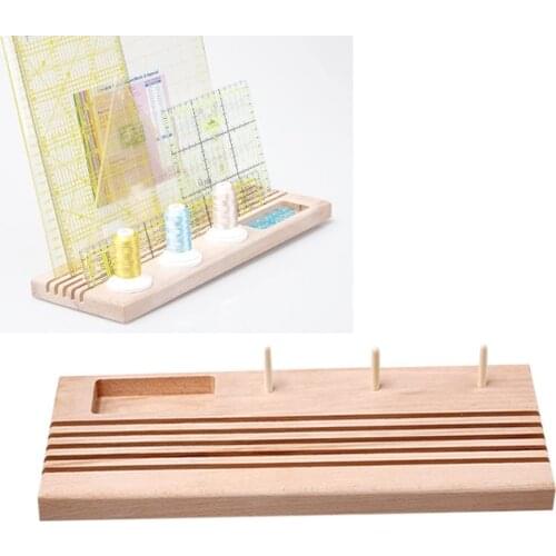 Quilting Wooden Ruler Rack with Spool Holder and Space to Store Pins Tacks Bobbins