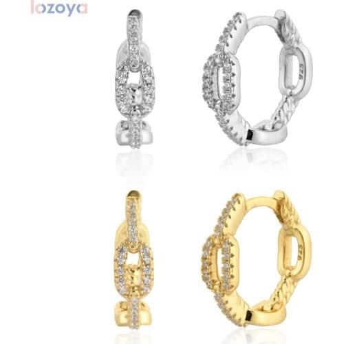 LOZOYA 925 Sterling Silver Chain Zircon Hoops 11mm Circle Luxury Women Fashion Crystal Jewelry 2020 Rock Punk Fine Jewelry