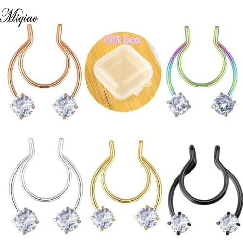 Miqiao 2pc Nose Ring Fake Septum Piercing Clip Hoop Nose Rings Stainless Steel Nose Rings Body Jewelry Piercing