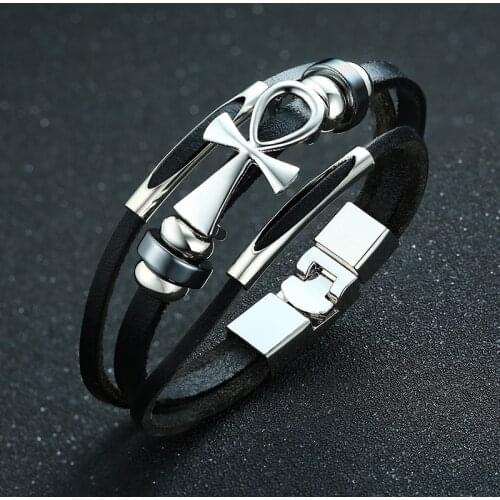 Multi Layer Leather Bracelets for Men Women Engraving Casual Accessories Bangle Birthday Gift Male Bracelets