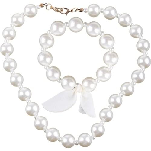 2021 New 1 Set Children Accessories Girls Jewelry Artificial Pearl Necklace Bracelet Set Kids Little Girl Princess Decorations