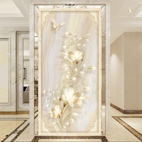 Custom Mural Wall Paper 3D Stereoscopic Relief Flower Butterfly Living Room Entrance Corridor Decor Wall Murals Photo Wallpaper