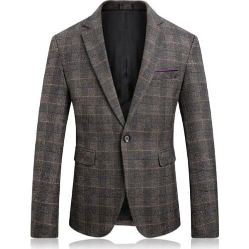 2019 New Plaid Slim Fit Men Suit Jacket High Quality Business Casual Spring And Autumn Style Blazers Dress Jacket Men Suit