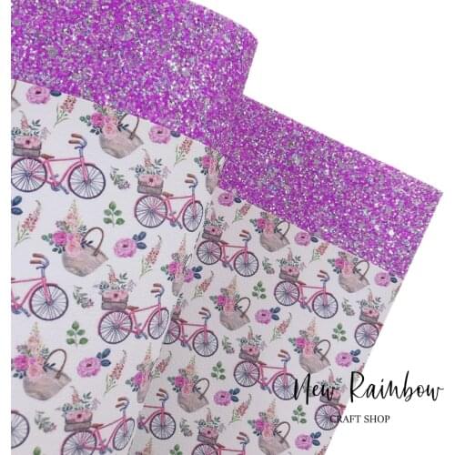 New Rainbow 22x30cm/A4 Pretty Purple Flower Bicycle Faux Leathere Bundle For Hair Bows, Baby Shoes, Purses, Crafts, DIY Handmade