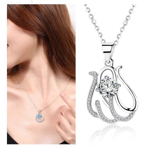 Top Quality S925 Necklace For Women Jewelry Shiny Zircon Blue Heart Necklace Female Choker Accessories Lady Engagement Bijou