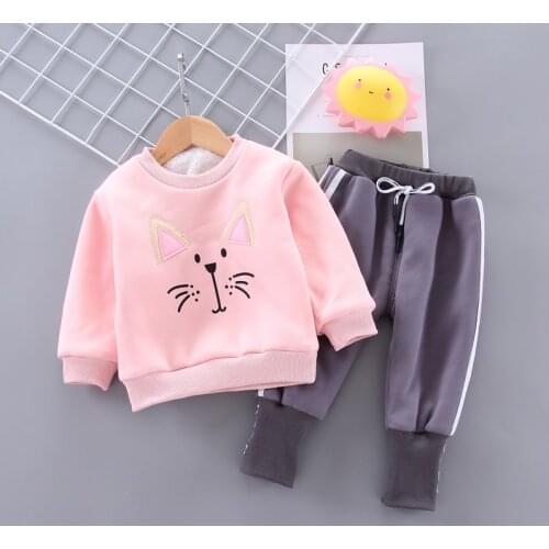 IENENS Child Parkas Clothes Set 2019 Winter Warm Boys Clothing Suit Baby Girl Cartoon Bear Sweatshirt + Pants Outfits 1-4 Years