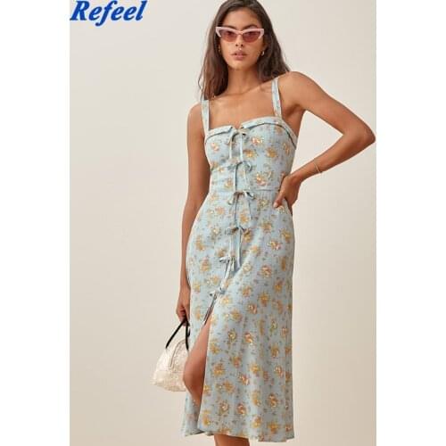Summer Woman Blue Floral Dress Sexy Backless Sleeveless Bandage Ruched Elastic Dresses for Women Party Chic Lady Clothes