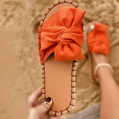 Womens Beach Slippers Casual Sewing Ladies Flat Shoes Summer 2021 Bow-knot Female Sandals Comfortable Elegant Woman Shoes New