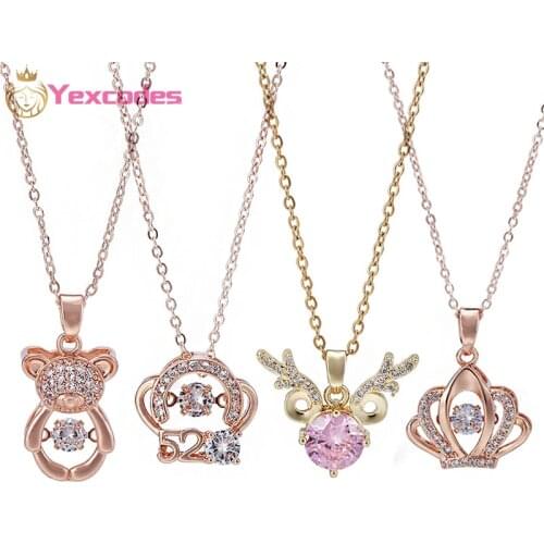 Authentic Silver Plated Brand Necklaces Romantic Clear Round Shape CZ Brand Pendant Necklaces for Women Party Jewelry Metal 45cm