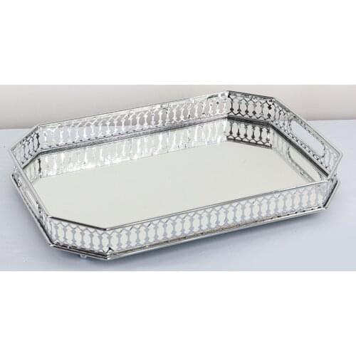 Rectangular MIRROR SERVING TRAY Vintage Metal Vanity Food Platter Table Decor