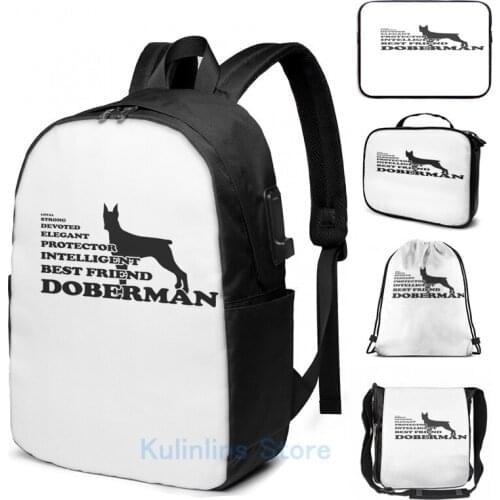 Funny Graphic print Doberman USB Charge Backpack men School bags Women bag Travel laptop bag