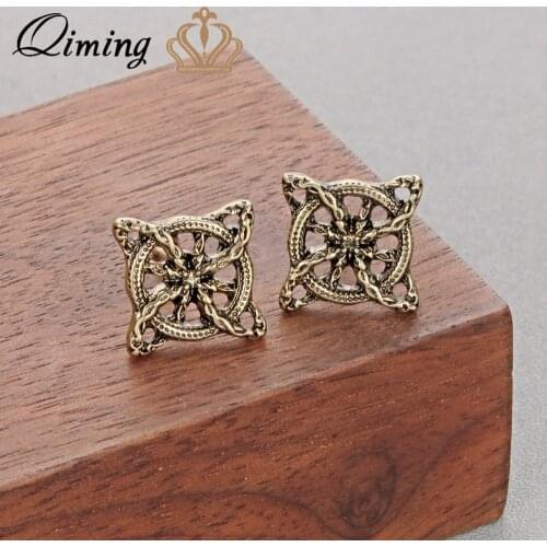 QIMING Fern Flower Earrings Male Men Overcoming Grass Slavic Antique Jewelry Planet Amulet Women Viking Stud Earrings Gift