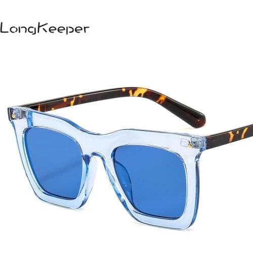 LongKeeper Vintage Square Sunglasses Women Luxury Brand Blue Leopard Sun Glasses Female Gradient Eyeglasses Travel Driving
