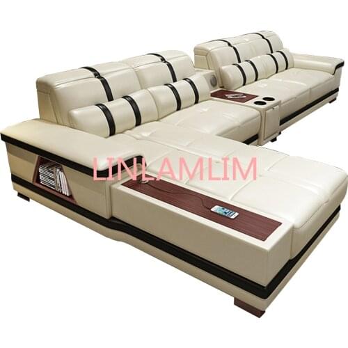 Living Room Sofa storage corner real genuine leather sofas salon couch puff asiento speaker bluetooth canape L shape sofa cama