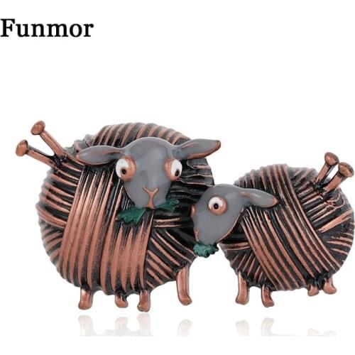 Funmor Vintage Ball Of Yarn Sheep Brooch Cute Animal Pins Enamel Jewelry For Women Girls Daily Party Decoration Accessories Gift