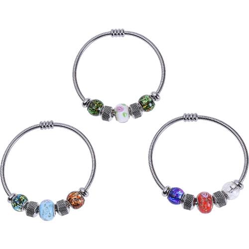 Pan series steel wire spring ring deformable glass bead four leaf grass flower accessory magnet stainless steel bracelet