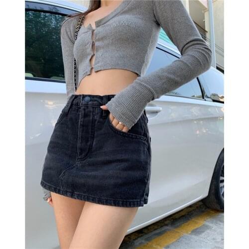 Women Fashion Denim Skirt Female Summer Retro Style New Fashion Short A-line Skirt High Waist Cover Hips Slim Sexy Cherrykeke