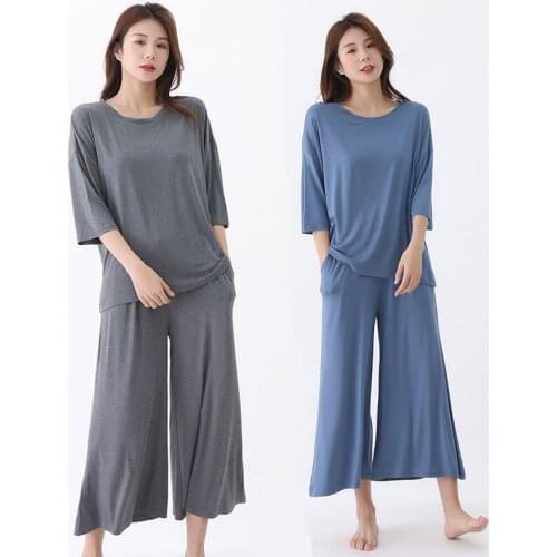 Spring 2021 NEW PAJAMAS sets home suits round collar modal women suits sleepwear sleep suits 2 pieces set outfits