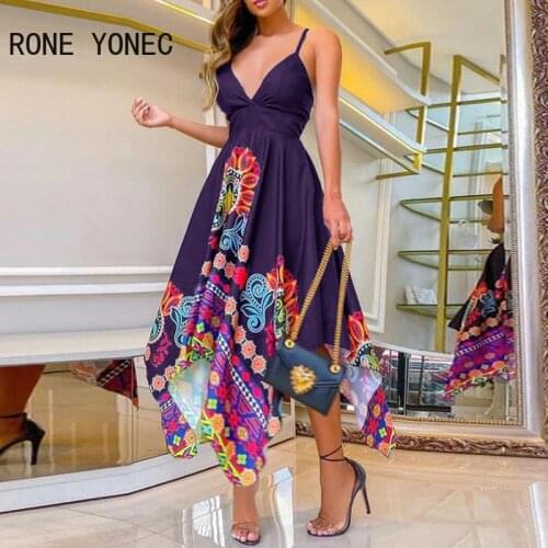 Women Elegant Dress Floral Print Plunge Cami Asymmetrical Dress Casual Dress Summer Dress