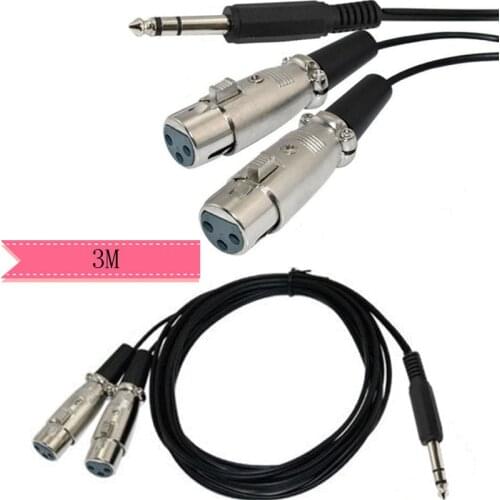 1/4" 6.35mm Male Stereo Plug To 3 Pin XLR Two Female Microphone Mic Audio Cable 0.3m/1.8m/3m