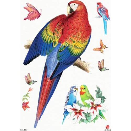 1 Sheet Watercolor Animal Temporary Tattoo Parrot Decal Body Sticker TH117 Water Transfer Tattoo Paper