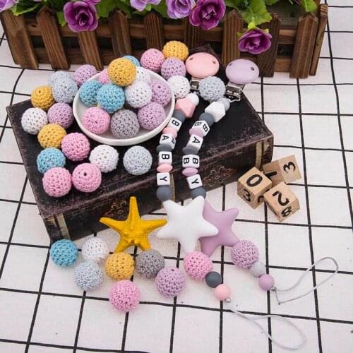 1Pc Crochet Beads Can Chew Wood Beads 20mm DIY Teething Necklace Pacifier Chains Accessories Baby Teether