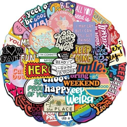 10/30/50PCS Cartoon Inspirational English Phrase Diary Waterproof Graffiti Suitcase Laptop Toy Decoration Sticker Wholesale