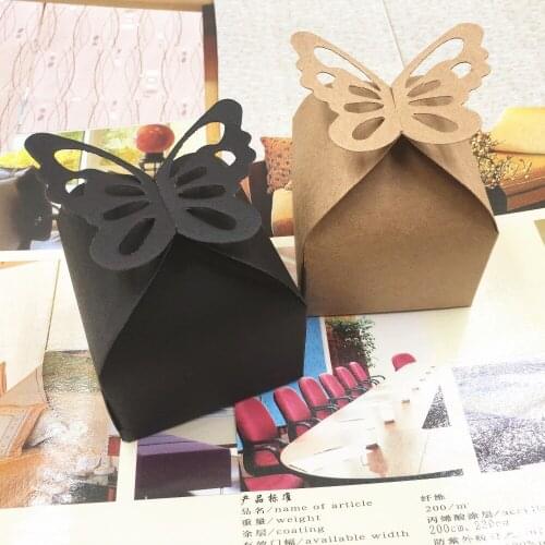 100Pcs/Lot 6x6x7cm Vintage Natural Kraft Paper Card Butterfly Stand Box For Valentine`s Day Anniversary Festivals Storage Boxes
