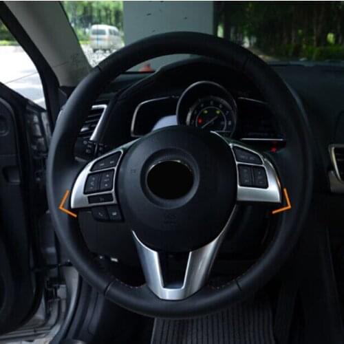HOT ACCESSORIES 2PC FIT FOR MAZDA 3 AXELA 2014 2015 2016 CHROME STEERING WHEEL PANEL COVER BADGE INSERT TRIM ACCENT