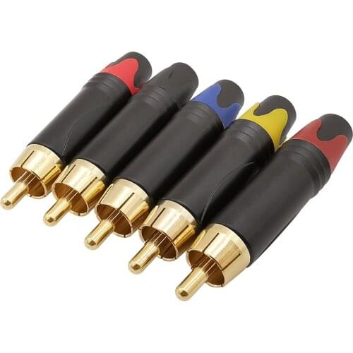 2Pcs RCA Connector Metal RCA Male Plug Audio Speaker Plugs Jack Soldering Adapter for 4mm Cable