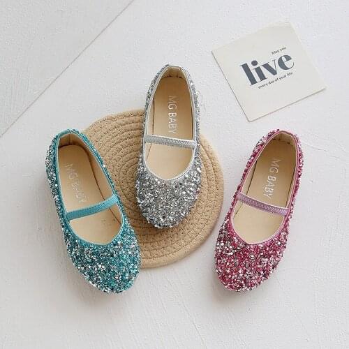 2021 Spring New Girls' Leather Shoes Princess Non-Slip Soft Bottom Wear-Resistant Baby Party Sequined Childrens Shoes