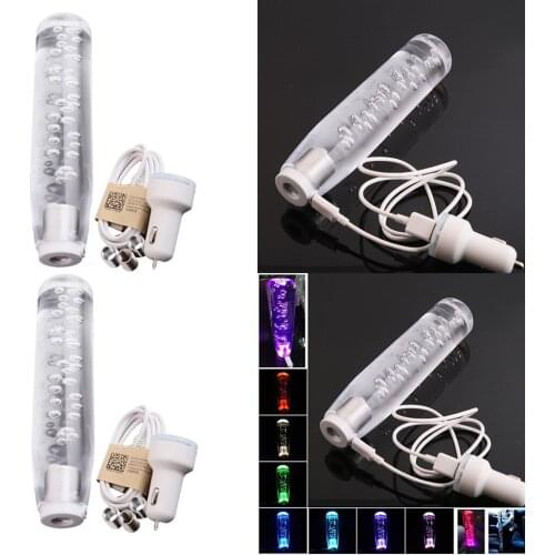 2x Crystal Multi-color LED Light Illuminated Gear Stick Shift Shifter Knob Fits For Both Manual or Automatic, 7.8