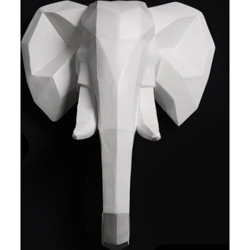 NORDIC STYLE 3D ELEPHANT HEAD WALL ORNAMENT GEOMETRIC ANIMAL STATUES RESIN CRAFTS HOME HOTEL WALL HANGING ART DECORATION R681