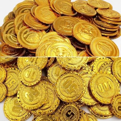 50Pcs Plastic Pirate Gold Coin Game Denomination Coin Gems Childrens Party Supplies Halloween Decor ation Childrens Toys 88