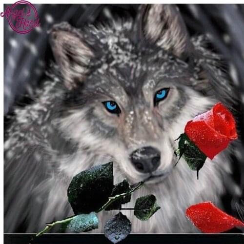 5D diamond painting diamond embroidery animal wolf red rose pictures of rhinestones hobbies and crafts Needlework diamond mosaic