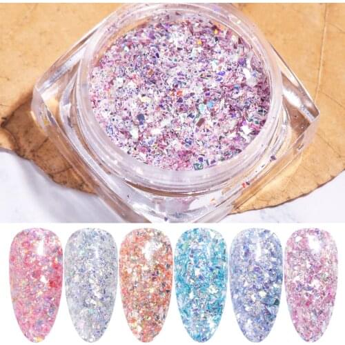 6 Colors Broken Glass Nail Glitters Sequins Shiny Powders Flakes 3D Crystal Paillettes For Nail Art Charms Decorations BE1552-1