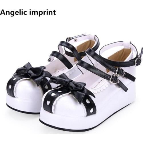 Angelic imprint woman mori girl lolita cosplay shoes lady mid heels pumps women princess dress party platform shoes 5cm bowtie
