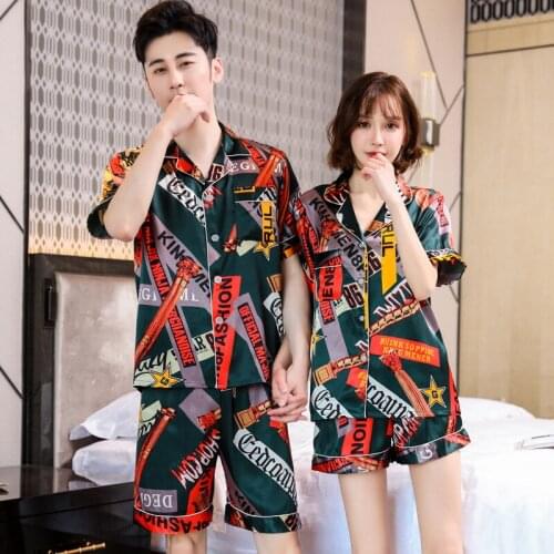 Satin Pajamas for Women Silk Sleepwear Set Couples Short Sleeve Lounge Wear Sexy Pajamas for Teen Girls Pants Woman Pijama Set