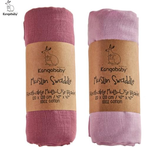 Kangobaby #Old Time# 2pcs Set Solid Color Reusable Soft Breathable Baby Muslin Swaddle Blanket