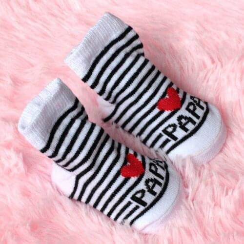 Cotton Baby Socks Infant Boy Girl Slip-resistant Floor Socks Love Mama Papa Letter Socks Short Socks Infant Striped Anti-slip