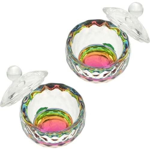 2pcs Nail Art Crystal Glass Cups Liquid Powder Glass Dappen Dish with Lids